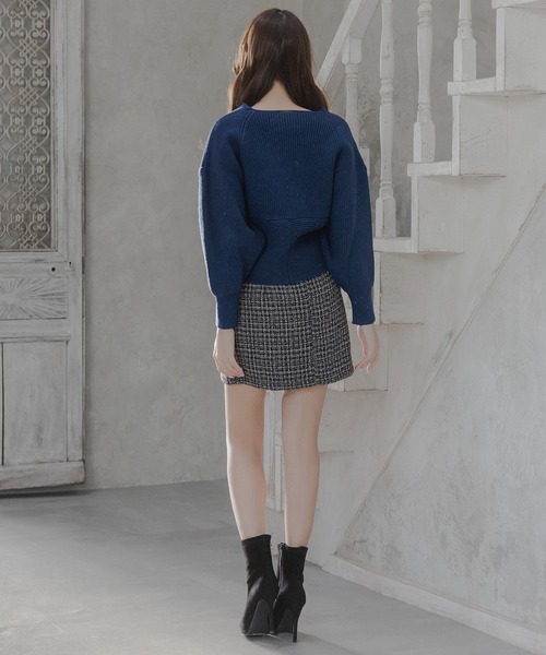 Julia Boutique(ジュリアブティック)の「スパングルカシュクールニットトップス/23603(ニット/セーター・レディース・ブラック/ホワイト/ネイビー・ONE)」の13枚目の写真