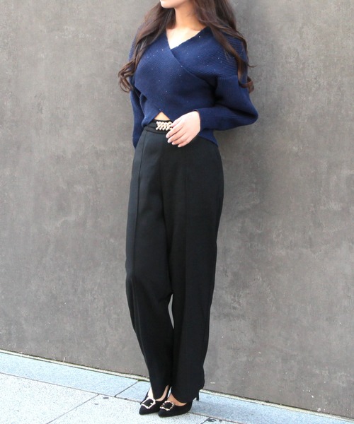 Julia Boutique(ジュリアブティック)の「スパングルカシュクールニットトップス/23603(ニット/セーター・レディース・ブラック/ホワイト/ネイビー・ONE)」の16枚目の写真