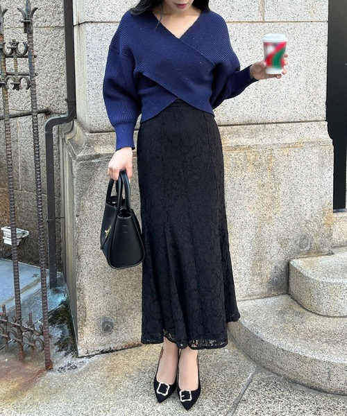 Julia Boutique(ジュリアブティック)の「スパングルカシュクールニットトップス/23603(ニット/セーター・レディース・ブラック/ホワイト/ネイビー・ONE)」の18枚目の写真