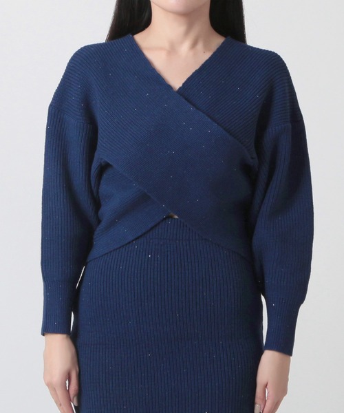 Julia Boutique(ジュリアブティック)の「スパングルカシュクールニットトップス/23603(ニット/セーター・レディース・ブラック/ホワイト/ネイビー・ONE)」の22枚目の写真