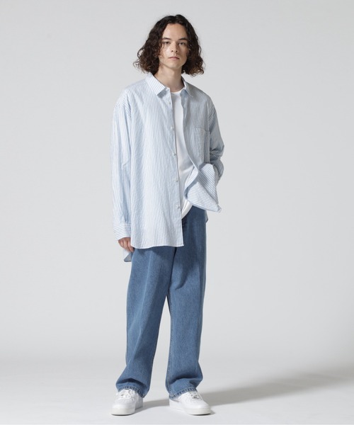 URU（ウル）の「URU/ウル/COTTON CUPRA STRIPE - REGULAR COLLAR 