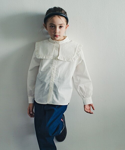 EDWIN（エドウィン）の「【Ou? by EDWIN】セーラーカラー長袖ブラウス（シャツ/ブラウス・キッズ・オフホワイト/ブルー・110/150/140/120/130/100）」の3枚目の写真