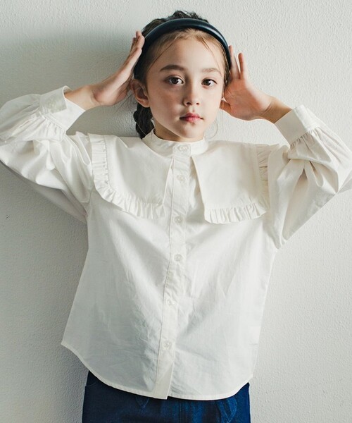EDWIN（エドウィン）の「【Ou? by EDWIN】セーラーカラー長袖ブラウス（シャツ/ブラウス・キッズ・オフホワイト/ブルー・110/150/140/120/130/100）」の4枚目の写真