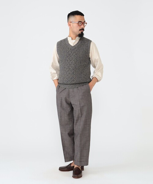 BEAMS PLUS（ビームスプラス）の「BEAMS PLUS / ウール ポリエステル リネン チェック ワイド アイビー トラウザーズ（その他パンツ・メンズ・ブラウン・S/XL/L/M）」の4枚目の写真