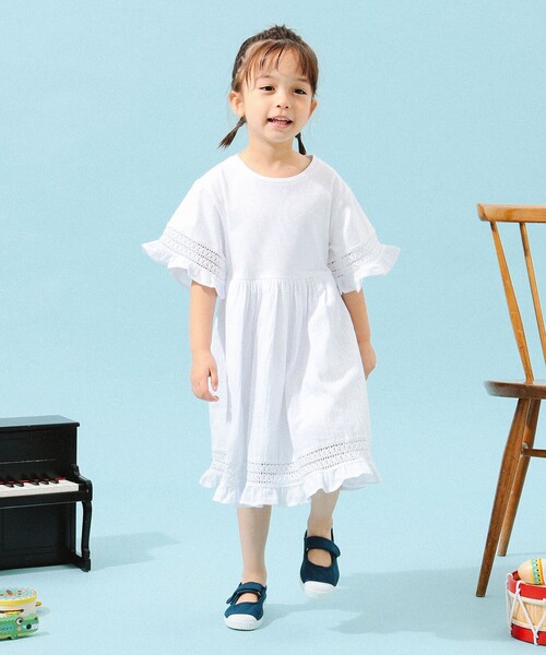 B:MING by BEAMS(ビーミングバイビームス)の「B:MING by BEAMS / ダブルガーゼ ワンピース(100~140cm)(ワンピース・キッズ・ブルー系その他4/ホワイト・140/110/100/130/120)」の4枚目の写真
