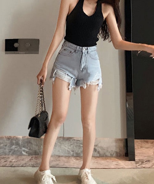 Miniministore(ミニミニストア)の「デニムショートパンツ ダメージレディース(デニムパンツ・レディース・サックスブルー・M/XL/L/S)」の6枚目の写真