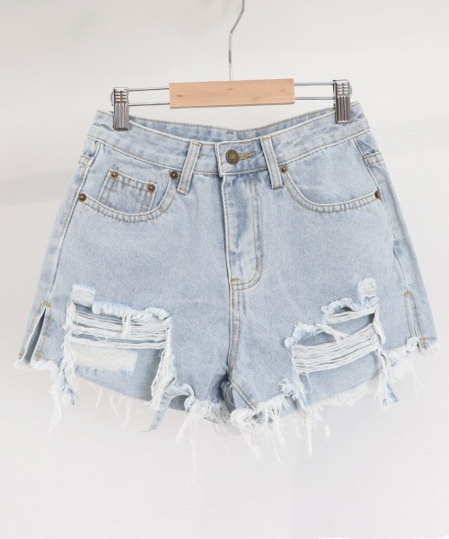 Miniministore(ミニミニストア)の「デニムショートパンツ ダメージレディース(デニムパンツ・レディース・サックスブルー・M/XL/L/S)」の12枚目の写真