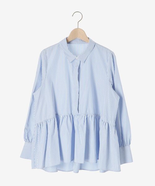 le.coeur blanc(ルクールブラン)の「ギャザーペプラムシャツ(シャツ/ブラウス・レディース・オフホワイト/ブルー系その他3・38)」の3枚目の写真