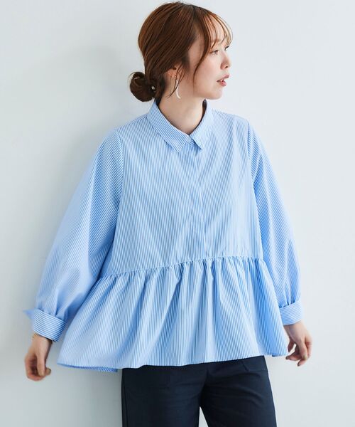 le.coeur blanc(ルクールブラン)の「ギャザーペプラムシャツ(シャツ/ブラウス・レディース・オフホワイト/ブルー系その他3・38)」の5枚目の写真