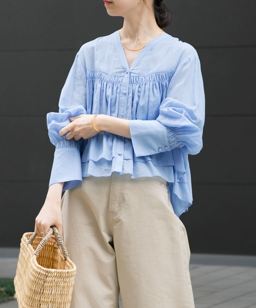 URBAN RESEARCH（アーバンリサーチ）の「コットンボイルフリルブラウス（シャツ/ブラウス・レディース・ブルー/ブラック/ホワイト/ベージュ系その他・FREE）」の16枚目の写真