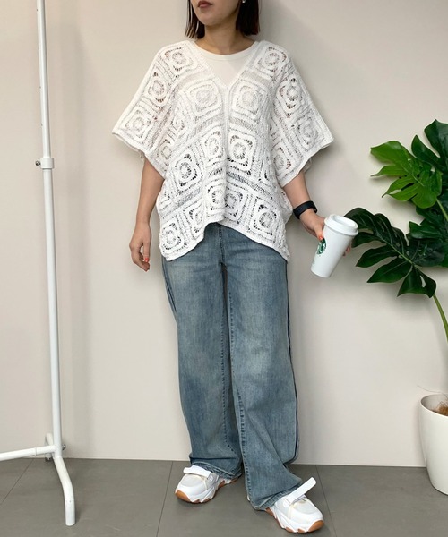 CRB（シーアールビー）の「かぎ編みレーストップス（ニット/セーター・レディース・ブラック/ベージュ/オフホワイト・F）」の14枚目の写真