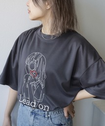 make a ray! | ハート刺繍＆ガールイラスト LOVE MUSIC  ビッグシルエット プリントTシャツ/接触冷感(Tシャツ/カットソー)