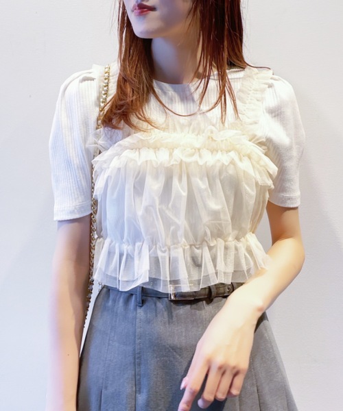 abc une face（アーベーセーアンフェイス）の「チュールビスチェ+カットソー（Tシャツ/カットソー・レディース・ダークグレー/ホワイト/ブラック・FREE）」の2枚目の写真