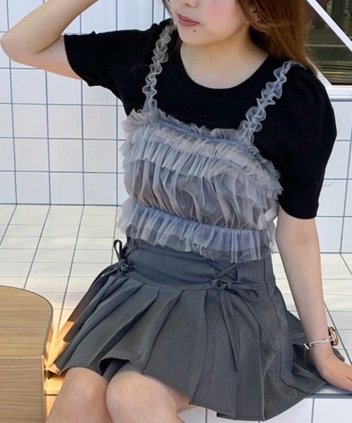 abc une face（アーベーセーアンフェイス）の「チュールビスチェ+カットソー（Tシャツ/カットソー・レディース・ダークグレー/ホワイト/ブラック・FREE）」の3枚目の写真