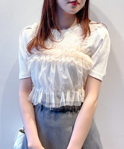 abc une face（アーベーセーアンフェイス）の「チュールビスチェ+カットソー（Tシャツ/カットソー・レディース・ダークグレー/ホワイト/ブラック・FREE）」の6枚目の写真