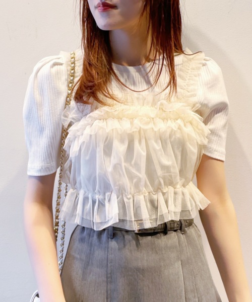 abc une face（アーベーセーアンフェイス）の「チュールビスチェ+カットソー（Tシャツ/カットソー・レディース・ダークグレー/ホワイト/ブラック・FREE）」の7枚目の写真