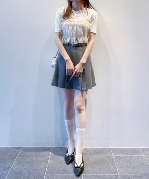 abc une face（アーベーセーアンフェイス）の「チュールビスチェ+カットソー（Tシャツ/カットソー・レディース・ダークグレー/ホワイト/ブラック・FREE）」の8枚目の写真
