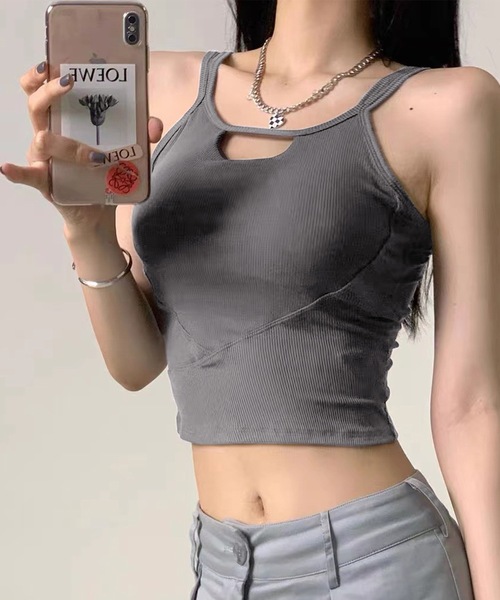 Lace Ladies(レースレディース)の「ダブルストラップ カットアウト コンパクト カップ付き キャミソール(キャミソール・レディース・グレー/ブラック/モカ/ホワイト・FREE)」の3枚目の写真