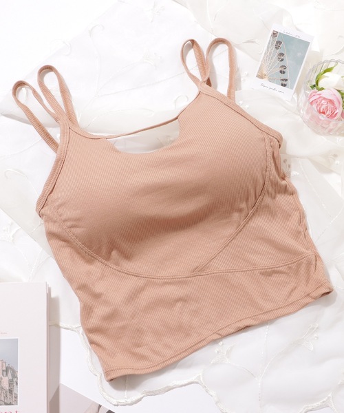 Lace Ladies(レースレディース)の「ダブルストラップ カットアウト コンパクト カップ付き キャミソール(キャミソール・レディース・グレー/ブラック/モカ/ホワイト・FREE)」の4枚目の写真
