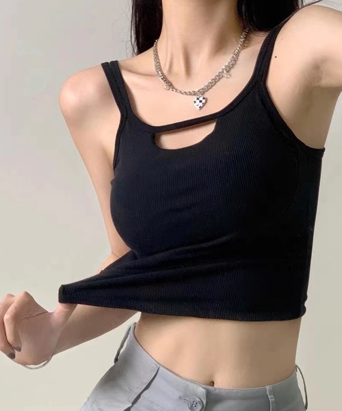 Lace Ladies(レースレディース)の「ダブルストラップ カットアウト コンパクト カップ付き キャミソール(キャミソール・レディース・グレー/ブラック/モカ/ホワイト・FREE)」の5枚目の写真