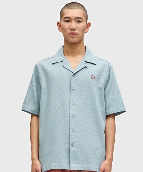 セール】Pique Texture Revere Collar Shirt／ピケテクスチャー