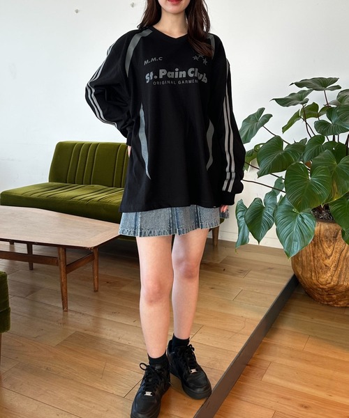 SAINTPAIN(セイントペイン)の「【UNISEX】SAINTPAIN/M.M.C ラインロングスリーブT 2121553(Tシャツ/カットソー・レディース・ブラック/チャコール・MEDIUM/LARGE)」の3枚目の写真