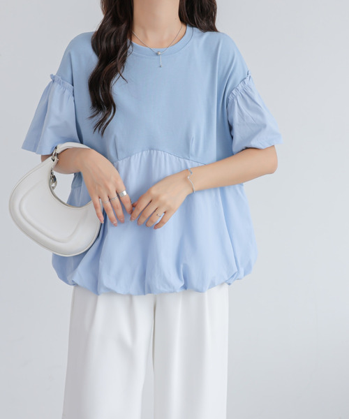 BANNER SELECT(バナーセレクト)の「異素材切り替えTEE(Tシャツ/カットソー・レディース・ホワイト/ブルー/ベージュ/グリーン・FREE)」の7枚目の写真