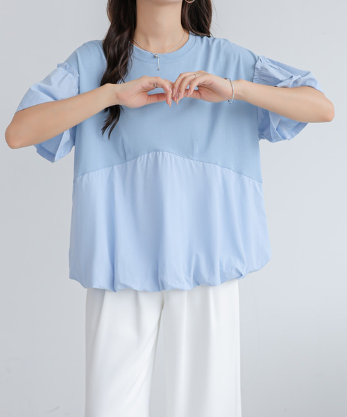 BANNER SELECT(バナーセレクト)の「異素材切り替えTEE(Tシャツ/カットソー・レディース・ホワイト/ブルー/ベージュ/グリーン・FREE)」の9枚目の写真
