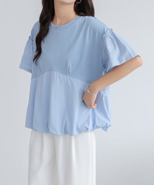 BANNER SELECT(バナーセレクト)の「異素材切り替えTEE(Tシャツ/カットソー・レディース・ホワイト/ブルー/ベージュ/グリーン・FREE)」の10枚目の写真