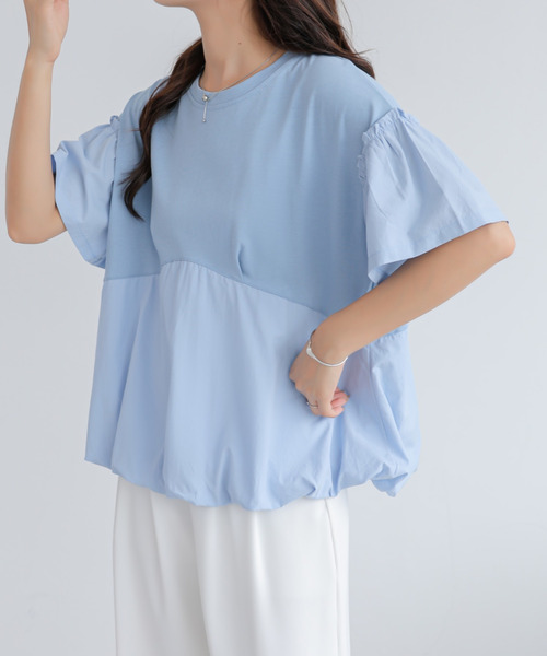 BANNER SELECT(バナーセレクト)の「異素材切り替えTEE(Tシャツ/カットソー・レディース・ホワイト/ブルー/ベージュ/グリーン・FREE)」の11枚目の写真