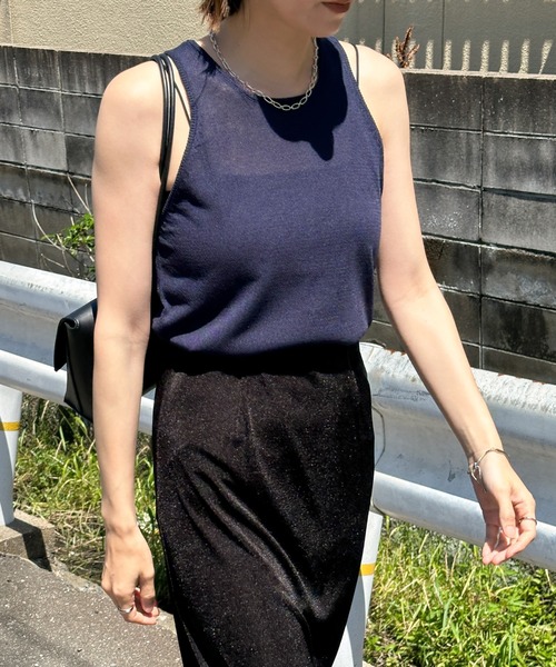 select MOCA（セレクトモカ）の「ニットシアータンク（タンクトップ・レディース・ネイビー/ベージュ・FREE）」の2枚目の写真