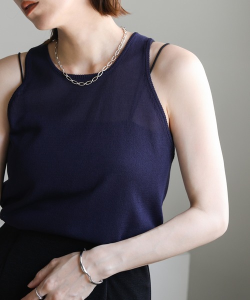 select MOCA（セレクトモカ）の「ニットシアータンク（タンクトップ・レディース・ネイビー/ベージュ・FREE）」の12枚目の写真