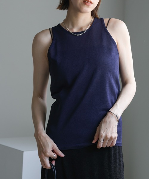 select MOCA（セレクトモカ）の「ニットシアータンク（タンクトップ・レディース・ネイビー/ベージュ・FREE）」の5枚目の写真