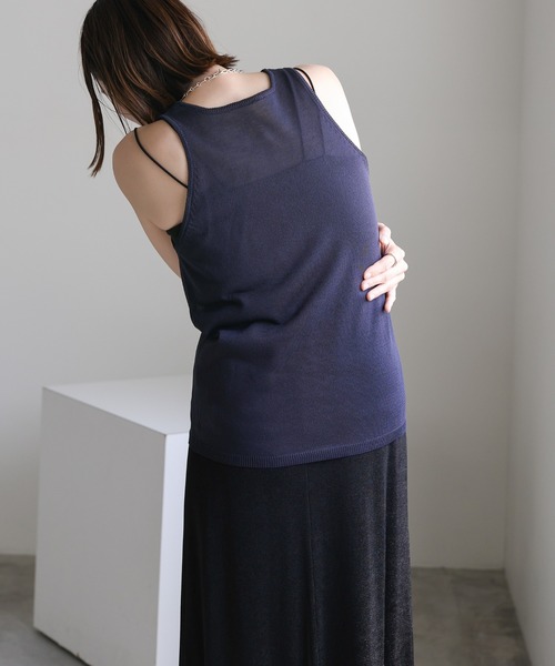 select MOCA（セレクトモカ）の「ニットシアータンク（タンクトップ・レディース・ネイビー/ベージュ・FREE）」の9枚目の写真