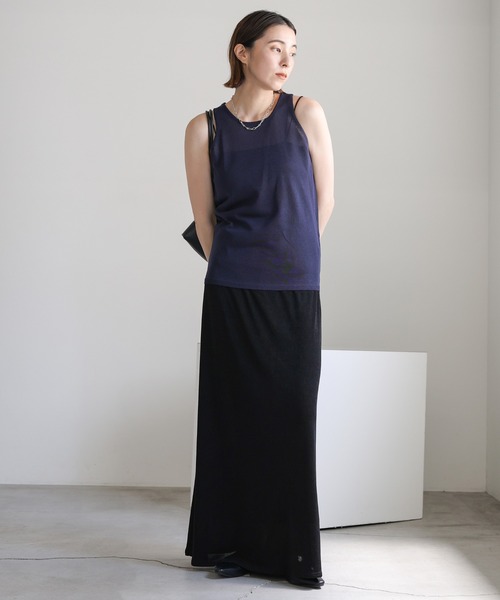 select MOCA（セレクトモカ）の「ニットシアータンク（タンクトップ・レディース・ネイビー/ベージュ・FREE）」の3枚目の写真
