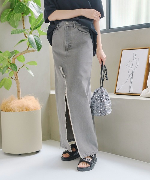 KOBE LETTUCE（コウベレタス）の「スリットデニムスカート（デニムスカート・レディース・ブラック/ブルー/グレー・M/S）」の5枚目の写真