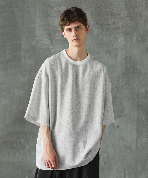 セール】オーバーサイズリラクシングサマーツイードハーフスリーブT