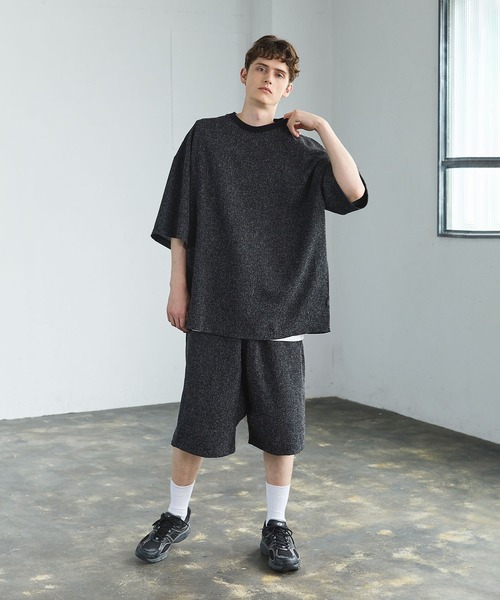 セール】オーバーサイズリラクシングサマーツイードハーフスリーブT
