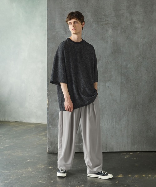 セール】オーバーサイズリラクシングサマーツイードハーフスリーブT