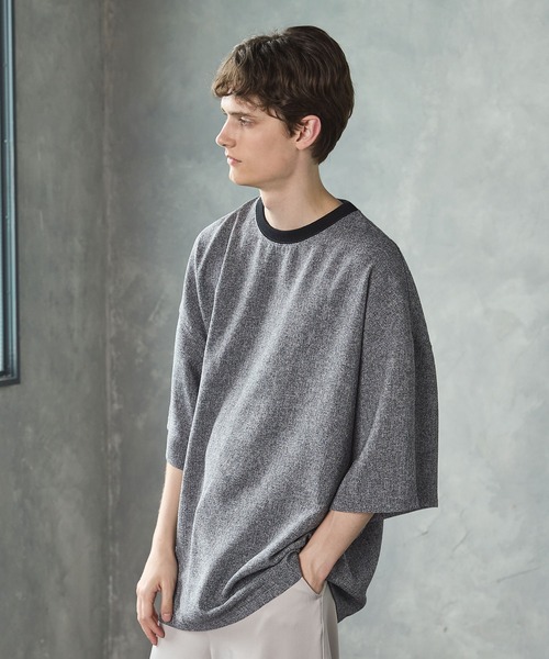 セール】オーバーサイズリラクシングサマーツイードハーフスリーブT