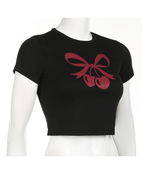 GLAMOROUS JANE(グラマラスジェーン)の「リボンチェリープリントショート丈Tシャツ(Tシャツ/カットソー・レディース・ブラック/ホワイト・FREE)」の15枚目の写真