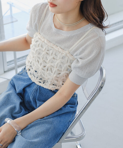 tシャツ ラメシアーニットプルオーバー/夏服/シアー レディース ラメシアーニットプルオーバー