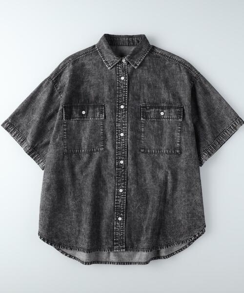 BACK NUMBER(バックナンバー)の「BACK NUMBER(バックナンバー)ライトオンスデニム半袖ビッグシャツ(シャツ/ブラウス・レディース・ブラック・M/L/XL)」の14枚目の写真