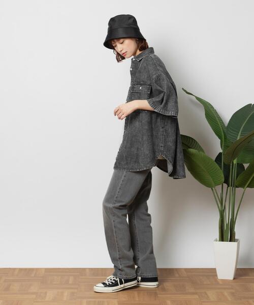 BACK NUMBER(バックナンバー)の「BACK NUMBER(バックナンバー)ライトオンスデニム半袖ビッグシャツ(シャツ/ブラウス・レディース・ブラック・M/L/XL)」の15枚目の写真