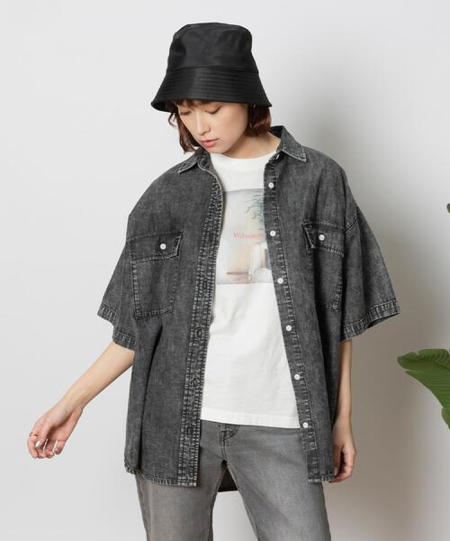 BACK NUMBER(バックナンバー)の「BACK NUMBER(バックナンバー)ライトオンスデニム半袖ビッグシャツ(シャツ/ブラウス・レディース・ブラック・M/L/XL)」の16枚目の写真