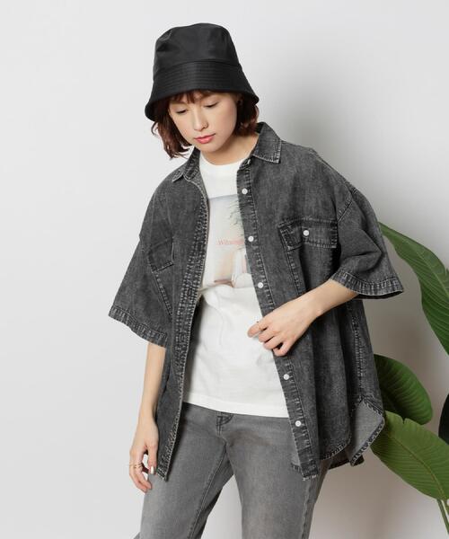 BACK NUMBER(バックナンバー)の「BACK NUMBER(バックナンバー)ライトオンスデニム半袖ビッグシャツ(シャツ/ブラウス・レディース・ブラック・M/L/XL)」の19枚目の写真