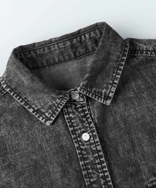 BACK NUMBER(バックナンバー)の「BACK NUMBER(バックナンバー)ライトオンスデニム半袖ビッグシャツ(シャツ/ブラウス・レディース・ブラック・M/L/XL)」の21枚目の写真