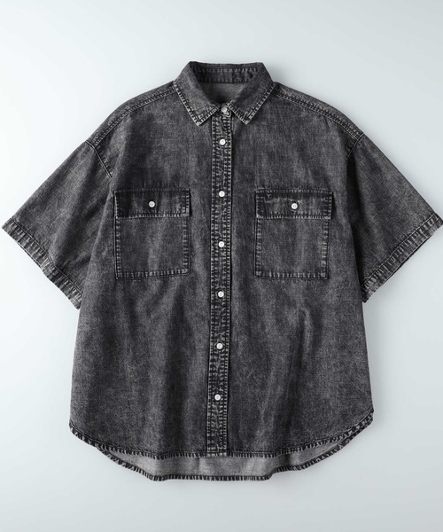 BACK NUMBER(バックナンバー)の「BACK NUMBER(バックナンバー)ライトオンスデニム半袖ビッグシャツ(シャツ/ブラウス・レディース・ブラック・M/L/XL)」の7枚目の写真