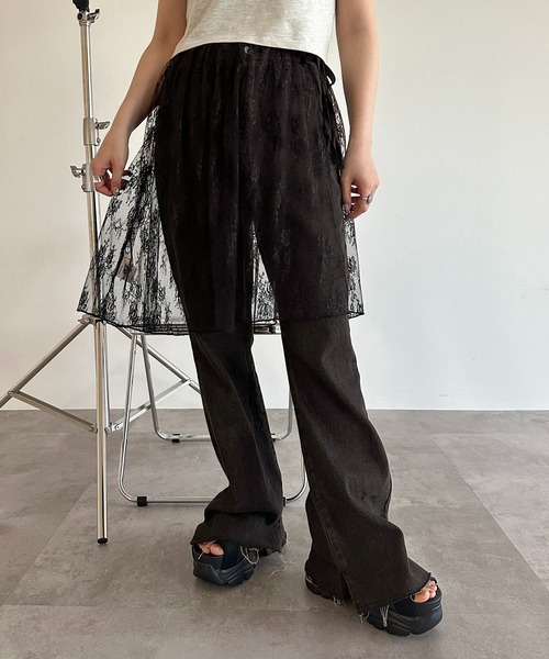 apres jour mignon(アプレジュールミニョン)の「レースイレヘムスカート【ZOZOTOWN限定アイテム】(スカート・レディース・ブラック/アイボリー/オフホワイト・X-LARGE/フリー)」の1枚目の写真