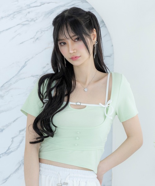 DearMyLoveMillor（ディアマイラブミラー）の「リュバンキャミアンサンブル（Tシャツ/カットソー・レディース・ミント/ブラック/ホワイト・3L/LL/LARGE/MEDIUM）」の3枚目の写真